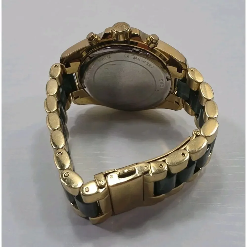 Michael Kors MK 6397 Gold Tone Bradshaw Chronograph Watch New Battery W264